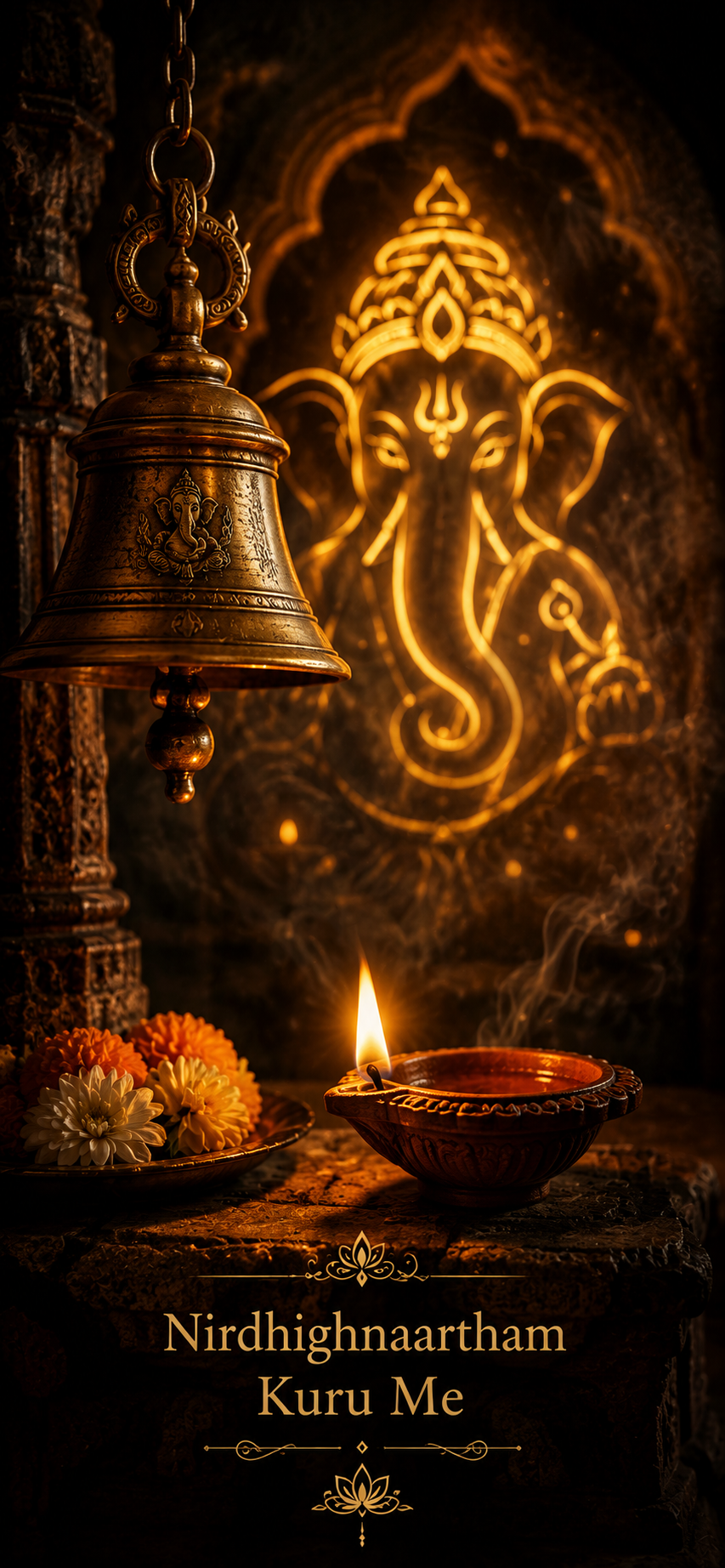 Rustic Temple Bell and Deepam Ganesha wallpaper