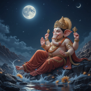 lord ganesh fall in he night and moon laugh at lord ganesh