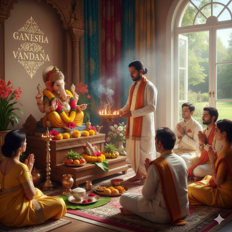 गणनायकाय गणदेवताय गणाध्यक्षाय धीमहि (Gananaykay Gandevatay Ganadhyakshay Dheemahi) ॥ गणेश वंदना ॥